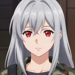 silver hair girl ruby eyes, multicam (camo), cinematic portrait, ilustration by Takehiko Inoue