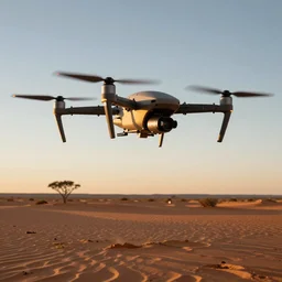 sleek industrial drone for monitoring the australian desert,  XF IQ4, 150MP, 50mm, F1.4, ISO 200, 1/160s, dawn, golden ratio, rule of thirds