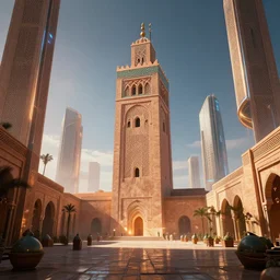 futuristic marrakech, volumetric light, detailed, establishing shot, an epic fantasy, cinematic, photorealistic, ultrarealistic, trending on art station, octane render