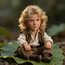 Real live tiny Qui-Gon Jinn, human male, accurate proportions, sitting on a leaf, macro photography, illustration by Michael Sowa