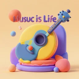 music is life, retro - futurism, claymorphism, spatialism, matte color palette, designed by artstationhq, retro, 3 d shading, low fi,