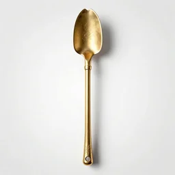 gilded hoe, commercial catalog photo, isolated on a pure white background, centered, entire object in frame, sharp focus, soft studio lighting
