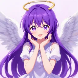 happy angel, portrait, Pixiv trending, Ross tran style, purple