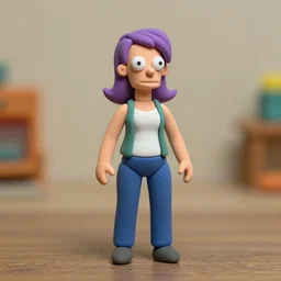 clay model of leela from futurama. cyclops, purple - haired woman.
