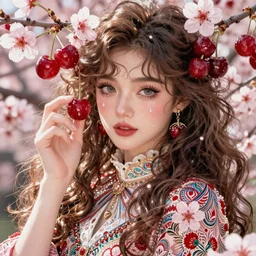 the portrait of the absurdly beautiful, graceful, elegant, gorgeous, fashionable photorealistic anime idol mediterranean woman made of cherries and cherry blossoms with tears, an ultrafine hyperdetailed illustration by kim jung gi, irakli nadar, intricate linework, bright colors, octopath traveler, final fantasy, unreal engine highly rendered, global illumination, radiant light, intricate environment
