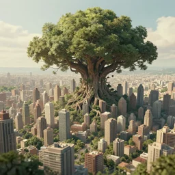 a vast city built in an ancient tree, greg rutkowski, 8 k, shallow depth of field, intricate detail, concept art,