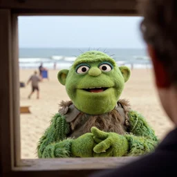 a frame from the hollywood blockbuster film the muppets invade normandy action scene omaha beach close up color frame