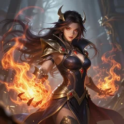 beautiful sorcerer with fire and smoke magic, long hair, attarctive pretty face, anime key visual, highly detailed, sharp focus, concept art, league of legends, style by shumolly and monable and artgerm and greg rutkowski and jo chen and pilyeon and ruan jia