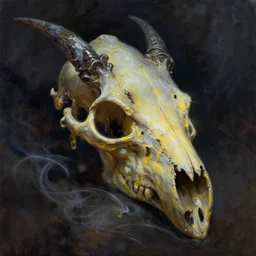 darksteel dragon skull, on mirrodin, oil painting by seb mckinnon, wispy lines, magical, mtg, glowing yellow light, harsh shadows, dragon skull covered in glistening oil