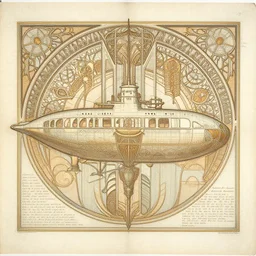 detailed, intricate technical drawings on parchment from 1 8 4 0, with labels and notes, for a beautiful, symmetric, art deco submarine cutaway, by ron cobb and alphonse mucha