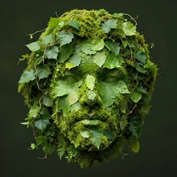 leaves, vines, moss in the shape of a face, portrait made of leaves, vines, foliage, moss, concept art by Artgerm