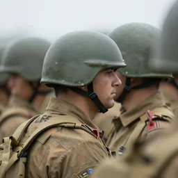 soldiers wearing blastic bag helmets,