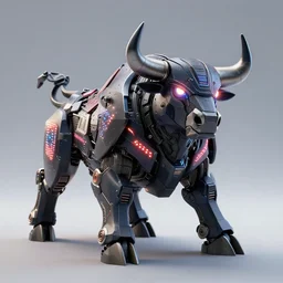 cybertronic bull , LEDs , 3d render , 4k