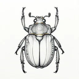 a detailed line serigraphy, top view of beetle, ornamented wings, drawing, dot art, serigraphy, ink, monochrome, - c 1 4
