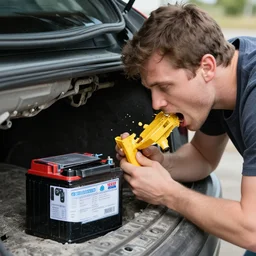 a car battery eats a man