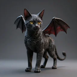 professional render of demon cat!! studio lighting, very detailed, unreal engine, hight quality render!!!!, professional lighting, good composition, rule of thirds, winning award render, realistic, render the demon cat, full render shot