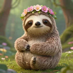 Fairy princess sloth with crown of flowers, Greg Rutkowski, ArtStation, CGSociety, Unreal Engine