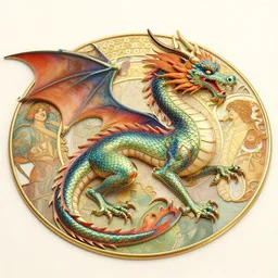 high angle shot of a beautiful scaled, colourful dragon, alphonse mucha, rhads, ross tran, artstation, artgem, octane render, 1 6 k