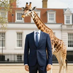 a giraffe in a business suit visits london