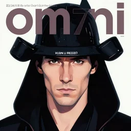 1 9 7 9 omni magazine cover of kianu reeves in a samurai hat. piercing gaze. simple stylized cyberpunk photo by josan gonzalez.
