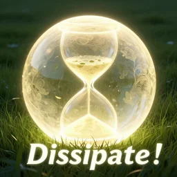 dissipate!!, unwind!, a 8k concept illustration of a large glowing ball, superimposed over an 8k field of grass. The surface of the sphere glows softly in the shape of an hourglass, and has a filigree texture that gives the impression of swirling leaves or butterflies.