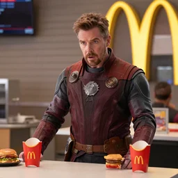 film still of Star Lord working at McDonald's in the new Guardians of the Galaxy movie, 4k