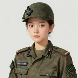 adult girl. military uniform, hyper detailed, illustration, digital painting, art by artgerm and greg rutkowski and alphonse mucha, high delicate defined details, highly detailed, realistic, sharp focus