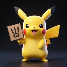 Pikachu holding Cardboard with a Peace sign, black light, 3d render