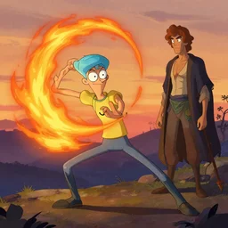 squidward firebending outside at susnset, art by artgerm and greg rutkowski and alphonse mucha