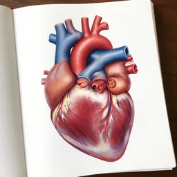 Anatomy book page of the human heart, uncropped, 8k, highly detailed, educational, post graduate, commission, concept art, contest winning masterpiece.