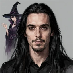 american comedian doug stanhope as a vampire witch in the style of greg rutkowski, makoto shinkai, trending on artstation, character design, concept art, similar face, highly detailed, long black hair, portrait, digital art