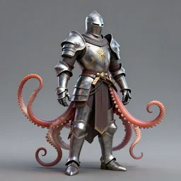 full body portrait of single knight in octopus armour, character study, designed in blender, 4 k hd, octane render, coloured, lots of colour, intricate, highly detailed