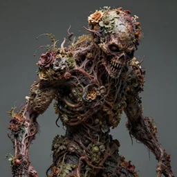 a extremely disturbing horror photograph of a creature made out of rotten flowers and nature and fungus, intricate intertwining, hyperrealism, sharp focus, cinematography, highly detailed, octane render, horror cgi 4 k, matte, photograph by professional photographer
