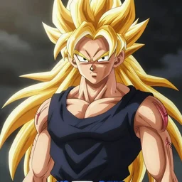broly by sakimichan 4k artstation hyperdetailed beautiful painting, long blond hair, black tank top, staring at the viewer, photorealistic