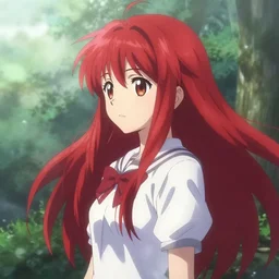 infp anime girl with red hair, amid nature, clannad, hyper detailed, digital painting, dreamy atmospheric