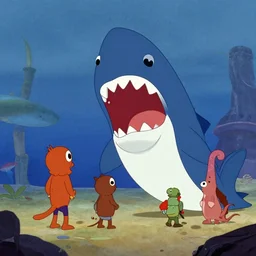 a scene from jaws done by aardman animation