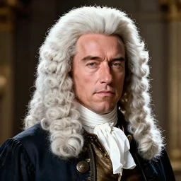 epic professional digital portrait art of Arnold Schwarzenegger wearing 17th century clothing, wearing a large white British barrister wig, ,best on artstation, cgsociety, Behance, pixiv, astonishing, impressive, outstanding, epic, cinematic, stunning, gorgeous, much detail, much wow, masterpiece.