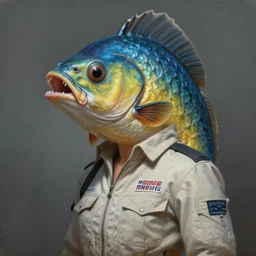 epic professional digital art of female human - fish hybrid animal wearing air force jumpsuit, pretty humanoid fish head, fish mouth, painting, by leesha hannigan, iris van herpen, artstation, cgsociety, wlop, epic, much wow, much detail, gorgeous, detailed, cinematic, masterpiece