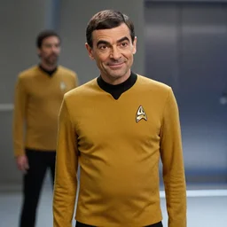 Movie still of Mr. Bean as Spock from Star Trek