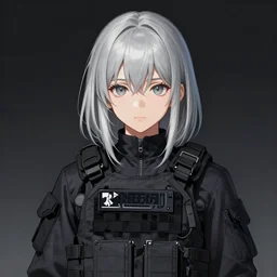 silver hair girl, tactical vest, portrait ilustration by Krenz Cushart (and Shinji Aramaki)