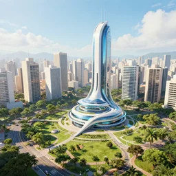 futuristic sao paulo, hyperdetailed, 8 k, volumetric light, parks around the city, sunny day, solarpunk, artstation, cgsociety