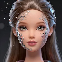a hiper intricate face closeup of beautiful girl looks like barbi doll, exploding into voronoi fractures, 3 d render, hyper realistic detailed portrait, ruan jia, wlop. scifi, fantasy, hyper detailed, octane render, concept art, by peter mohrbacher, by wlop, by ruan jia