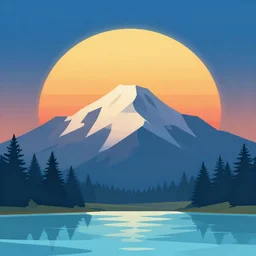 sunrise mountain water illustration vector digital art trending on artstation