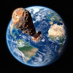 orbital view of asteroid apophis striking the earth, armageddon