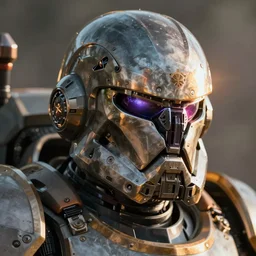 hyper realistic portrait of warhammer android face, cinematic, chaos marine, artstation, cgsociety, full head, greg rutkowski, james gurney, mignola, craig mullins, brom