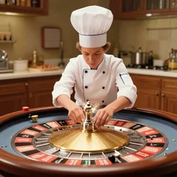 fisher - price italian chef taking a bath on a roulette table, scene from a ridley scott movie
