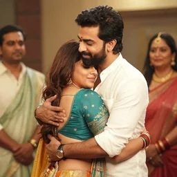 vinod purohit hugging geeta pai as anji watches