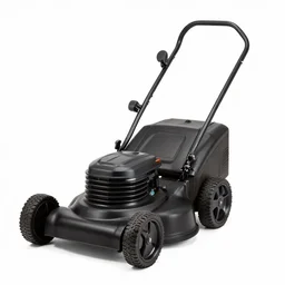 matte black lawn mower, 8k product photo, isolated on a pure white background, centered, entire object in frame, sharp focus, soft studio lighting