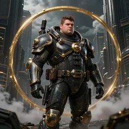 portrait of a fat man sci fi soldier ranger, brutalist city architecture, dark epic, black and gold, cables and wires, high details, ceremonial clouds, dripping paint, fibonacci rhythm, artstation, art germ, wlop, pablo dominguez, sabbas apterus, award - winning, artstation