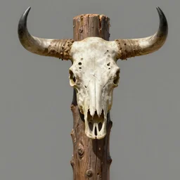 wood pole surmounted by bull skull, highly detailed, digital painting, artstation, concept art, sharp focus, illustration, rutkowski, raphael lacoste, magali villeneuve